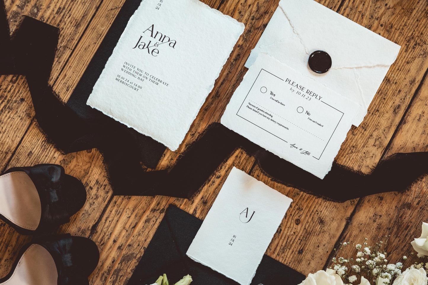 Hand crafted Monochrome Stationery Suite