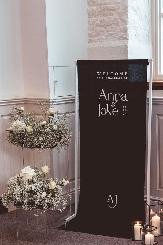 Fabric Wedding Welcome Sign in Monochrome