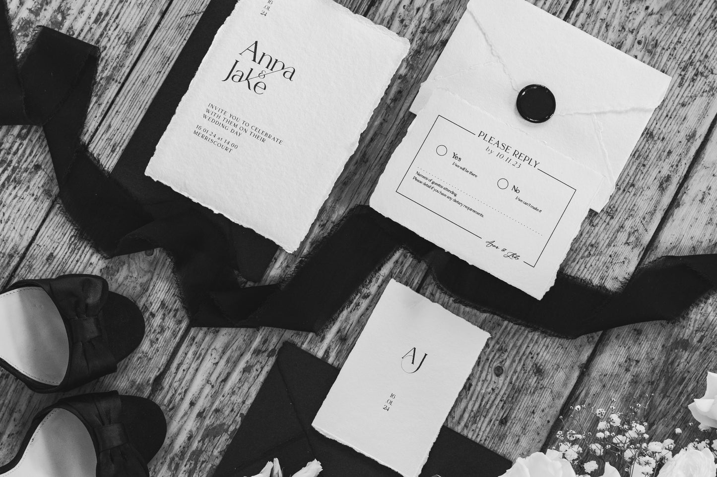 Hand crafted Monochrome Stationery Suite