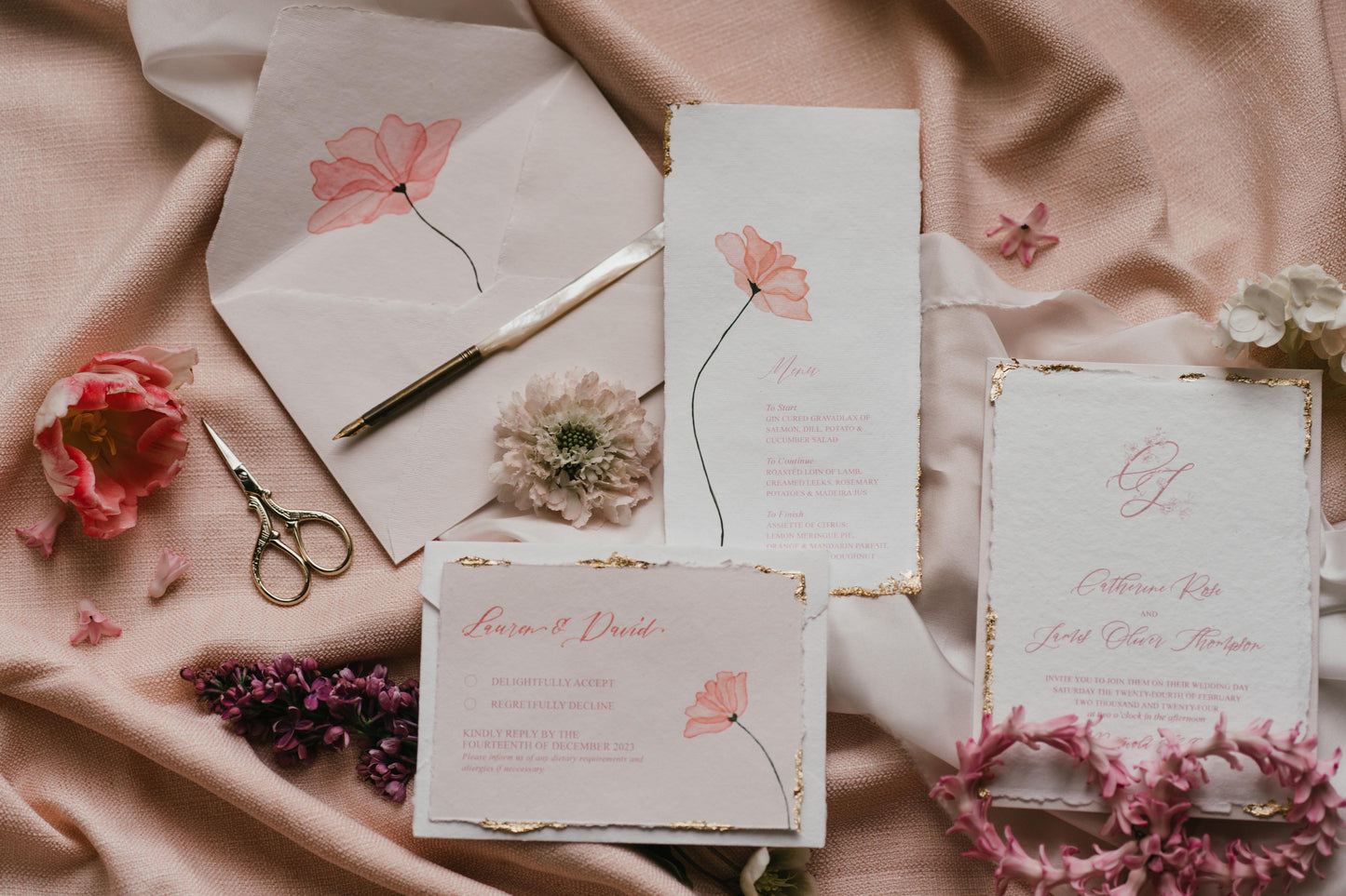 Hand Crafted Wedding Invitation with gilded details