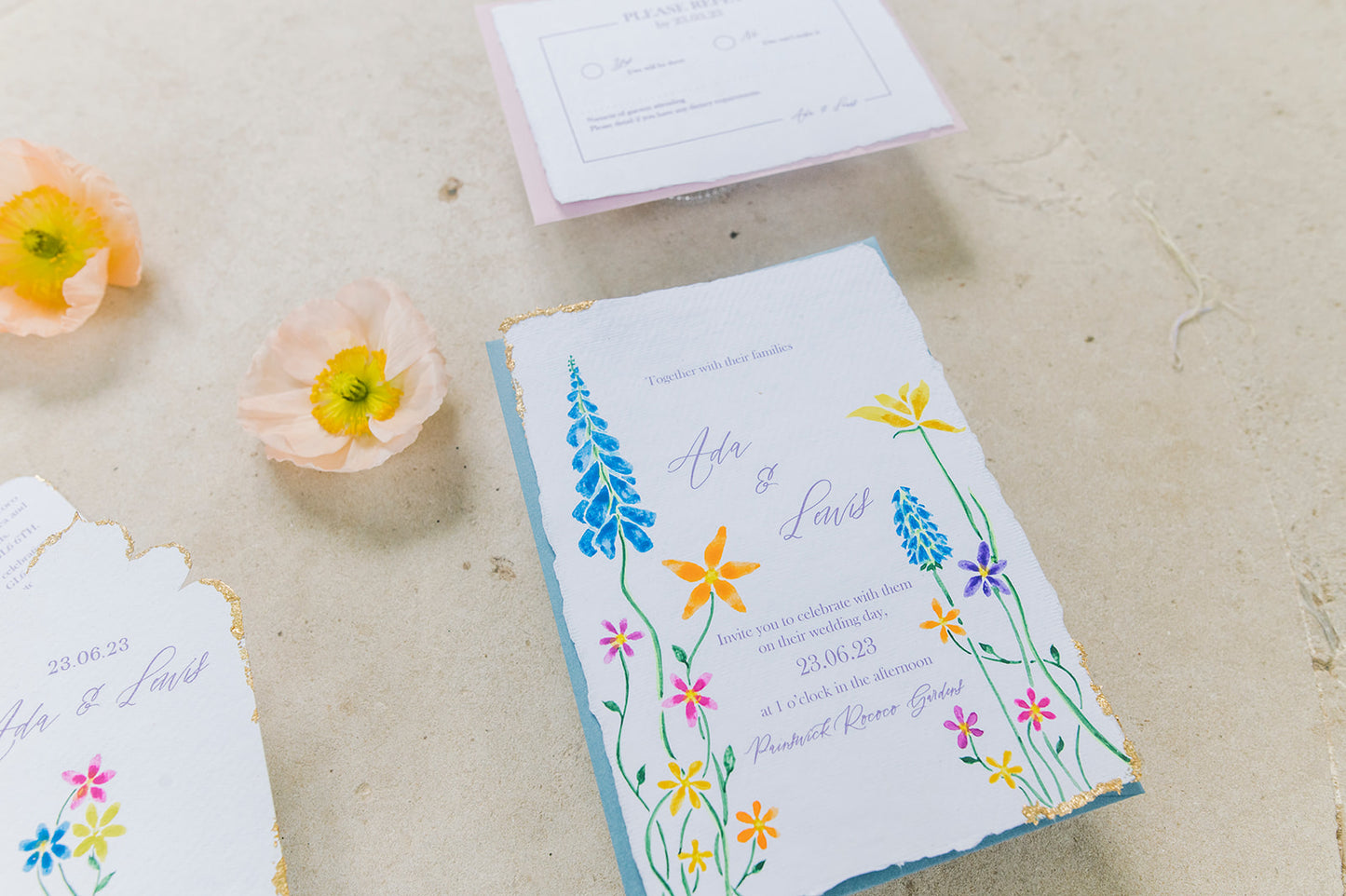 Hand painted Wildflower Invitation Suite