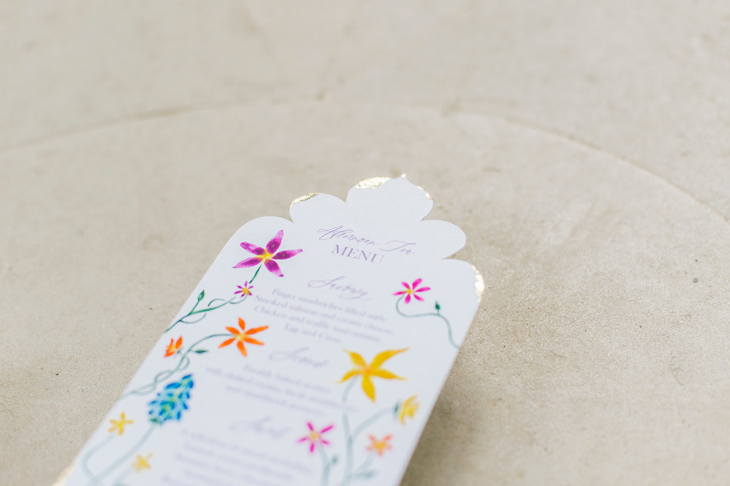 Watercolour wildflower wedding menu