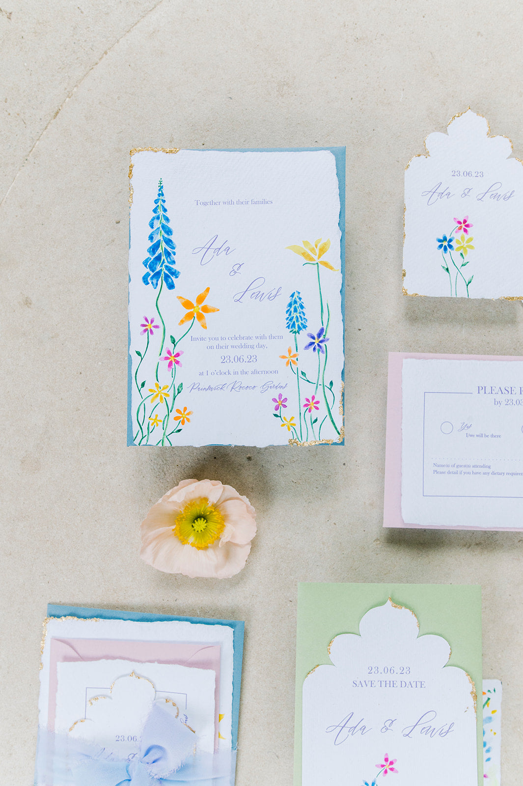 Hand painted Wildflower Invitation Suite
