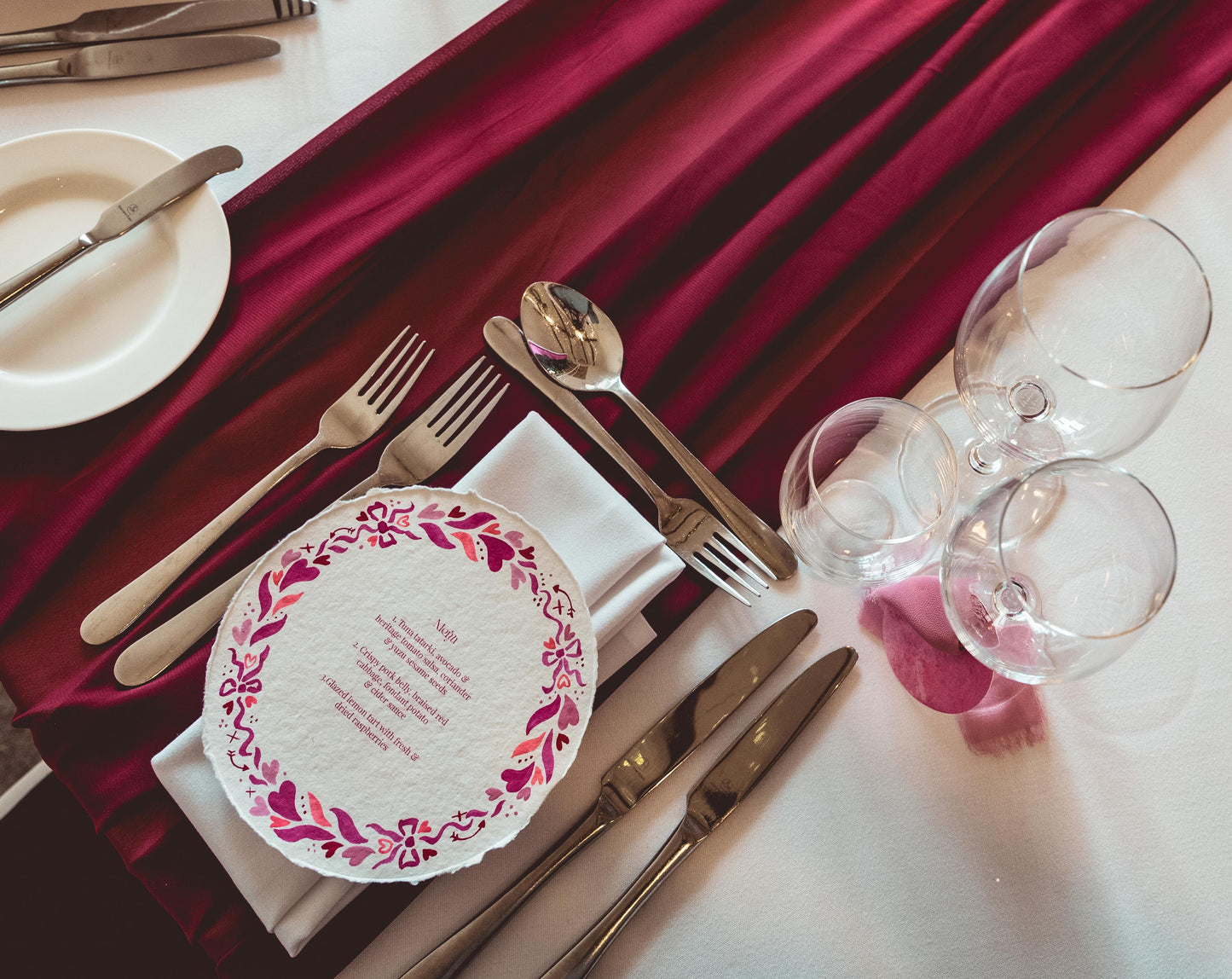 Hand painted Menus for a Valentine's Wedding
