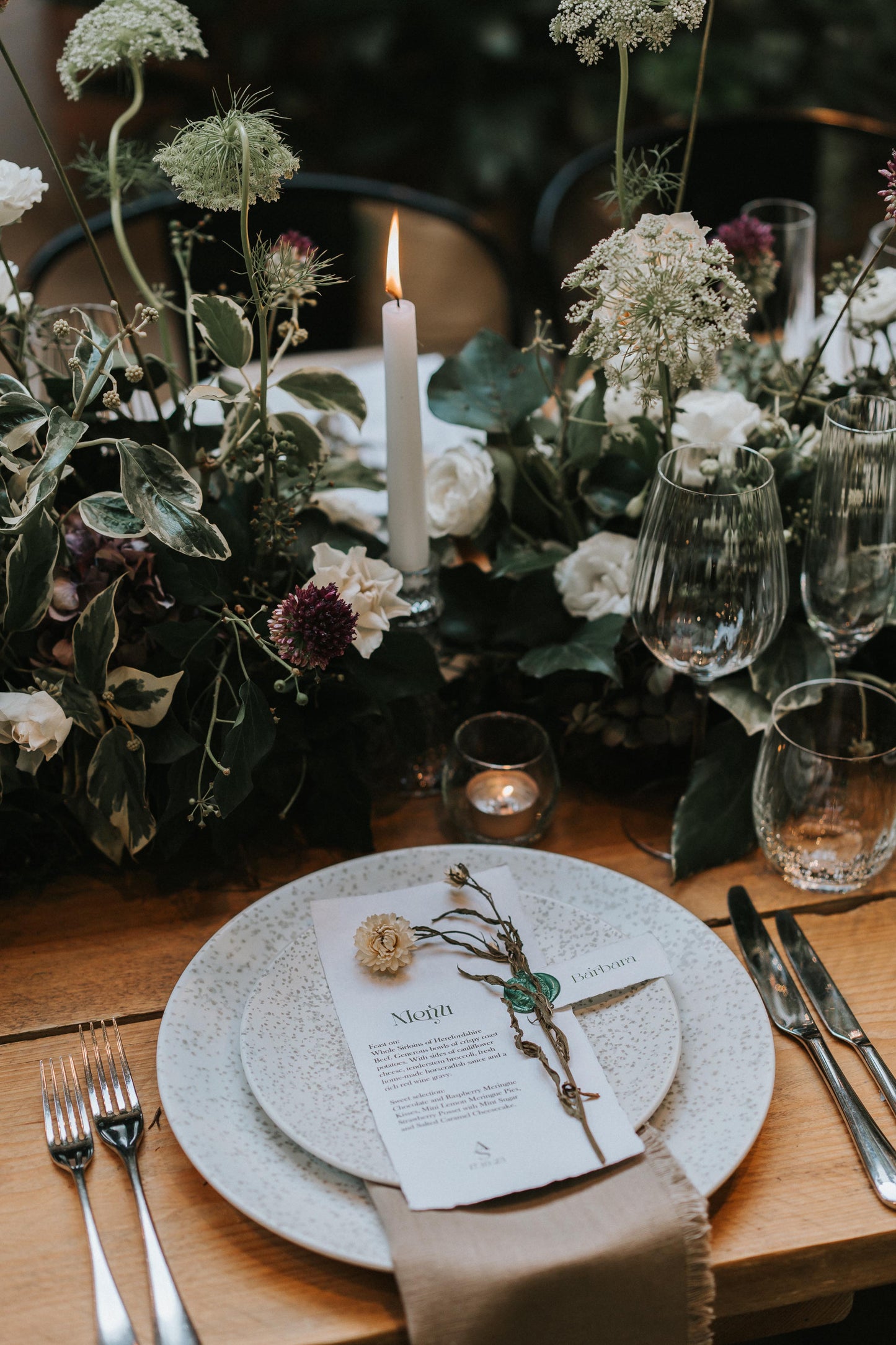 Vintage Botanical Wedding Menu with Dried Flower