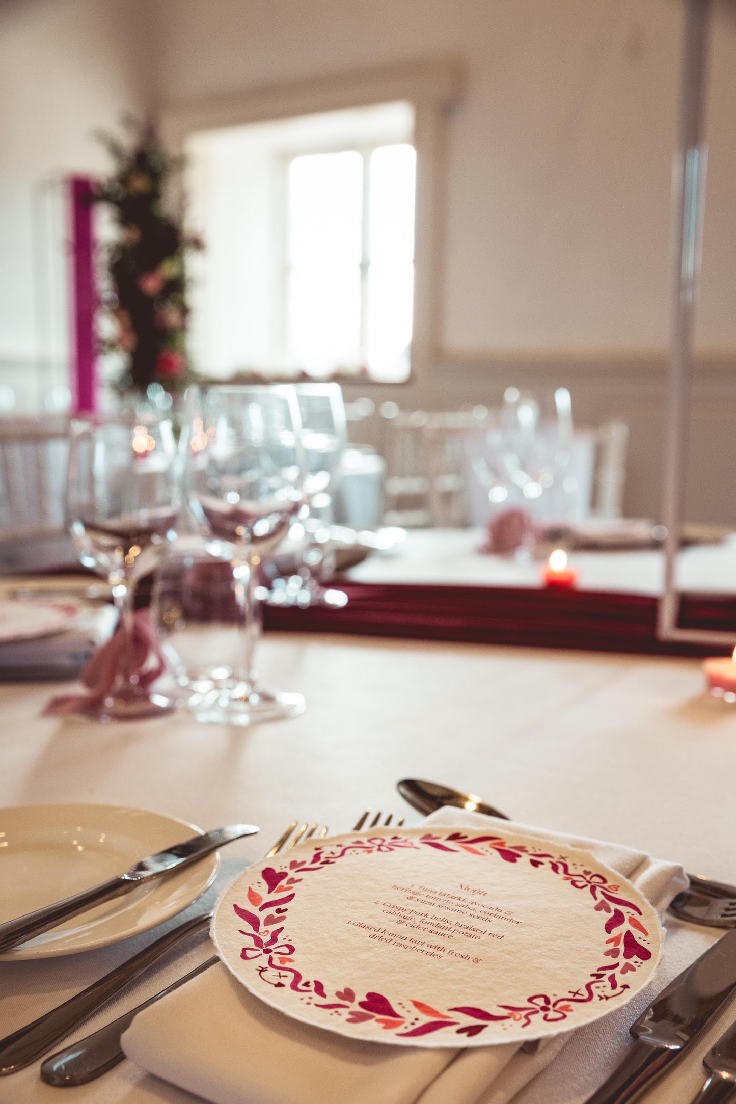 Hand painted Menus for a Valentine's Wedding