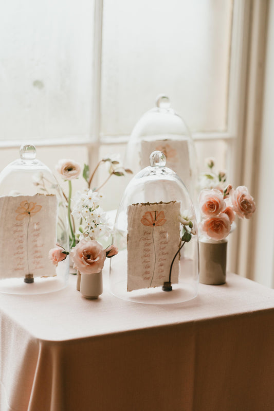 Elegant and Romantic Glass Cloche Seating Plan