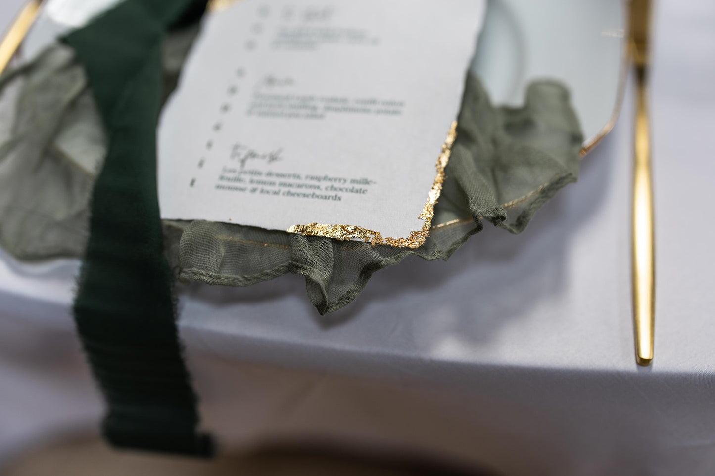 Hand painted Green and Gold Wedding Menus