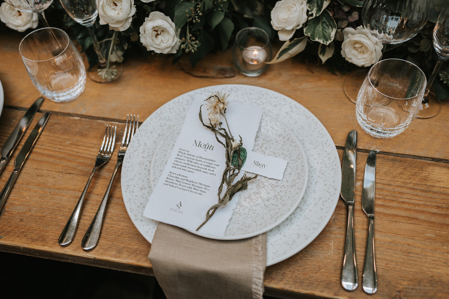 Vintage Botanical Wedding Menu with Dried Flower