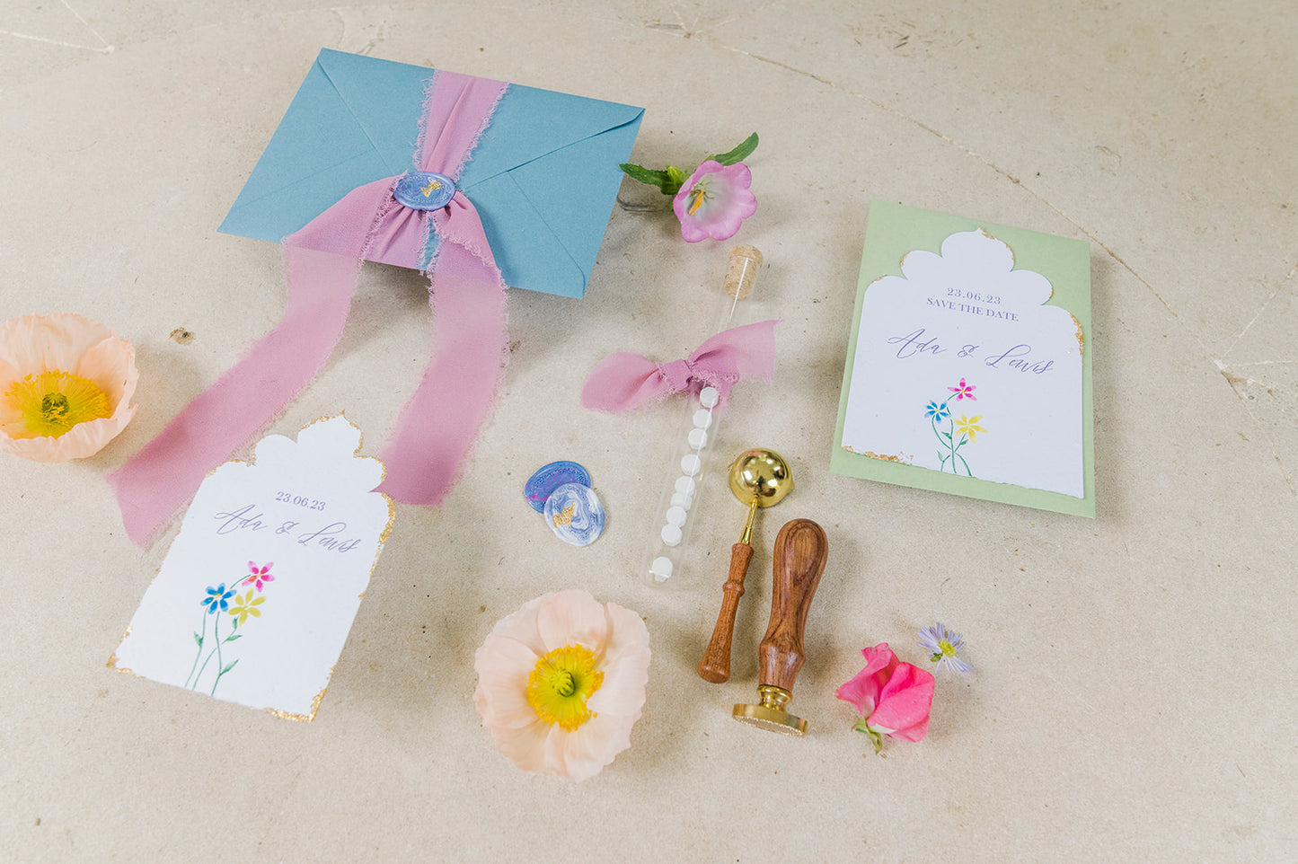 Hand painted Wildflower Invitation Suite