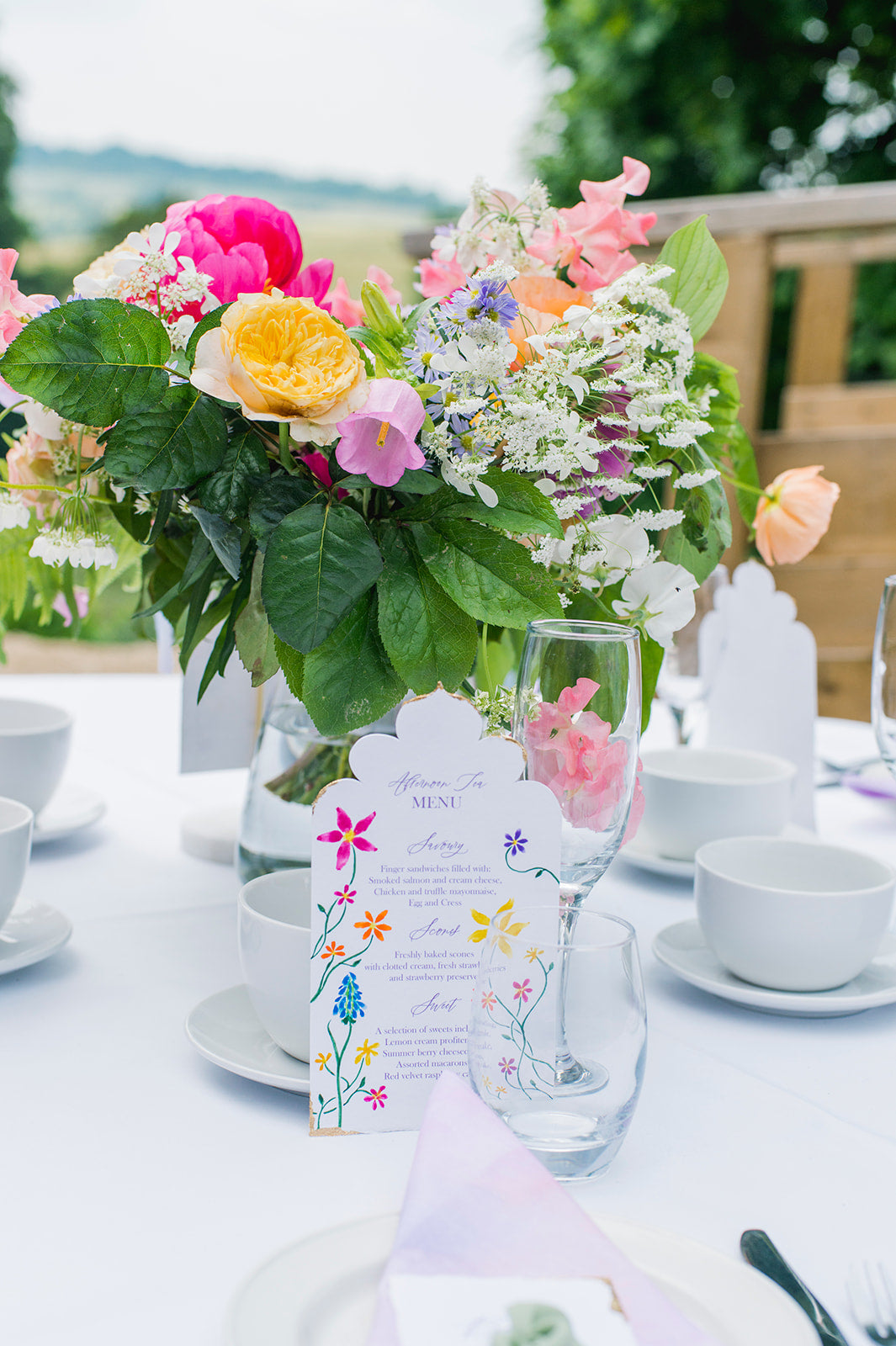 Watercolour wildflower wedding menu