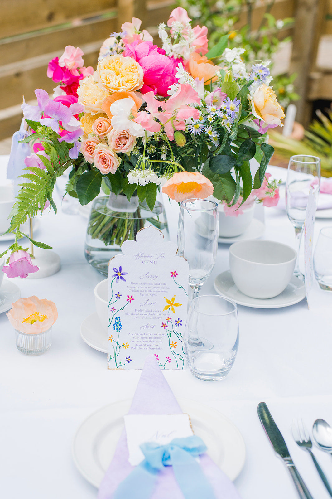 Watercolour wildflower wedding menu