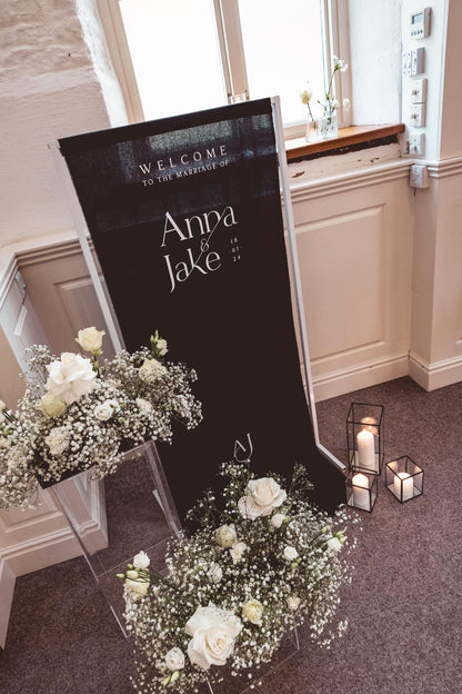 Fabric Wedding Welcome Sign in Monochrome