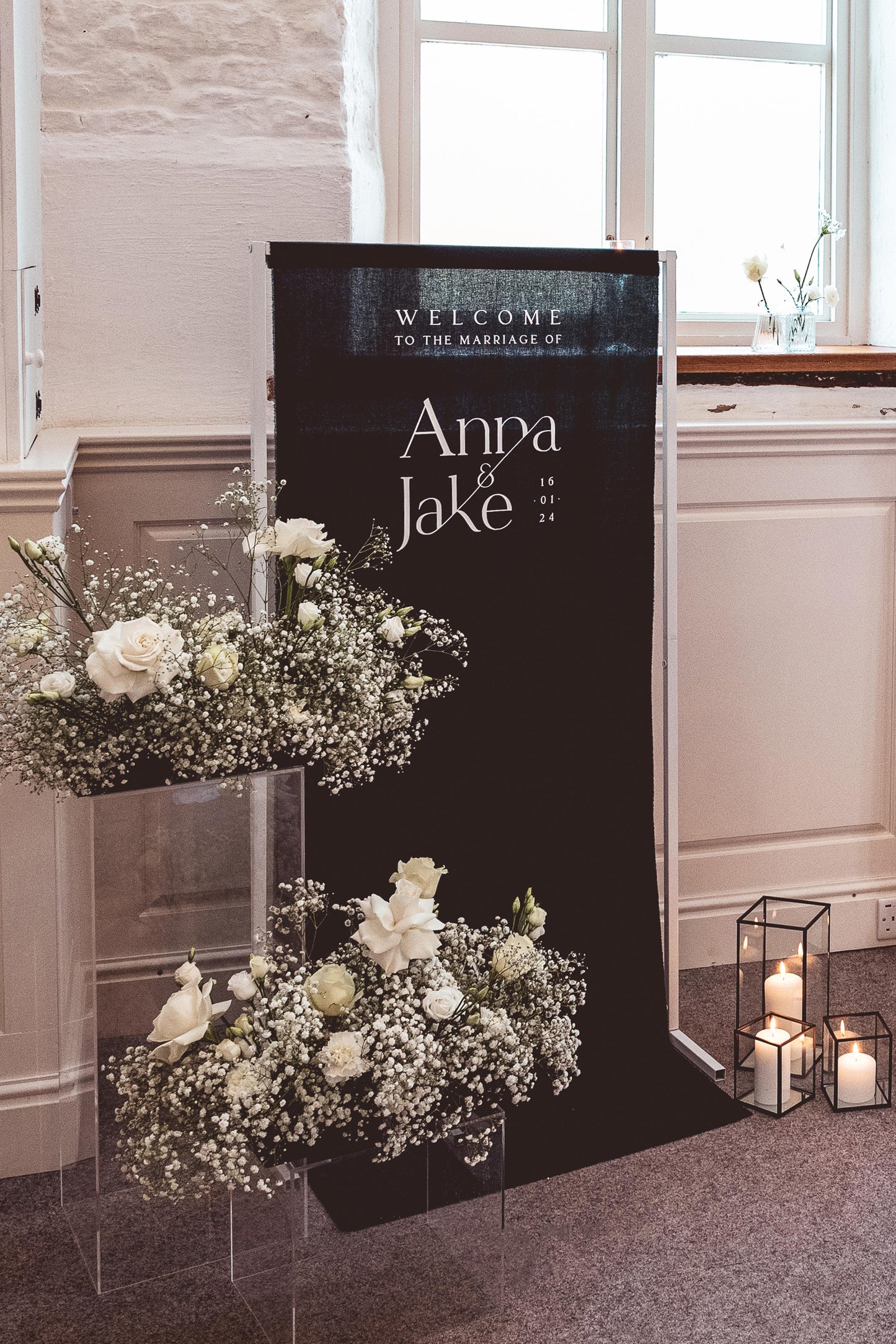 Fabric Wedding Welcome Sign in Monochrome