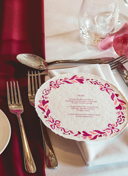 Hand painted Menus for a Valentine's Wedding