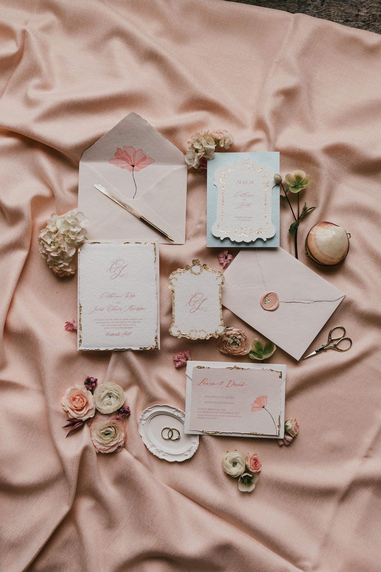 Hand Crafted Wedding Invitation with gilded details
