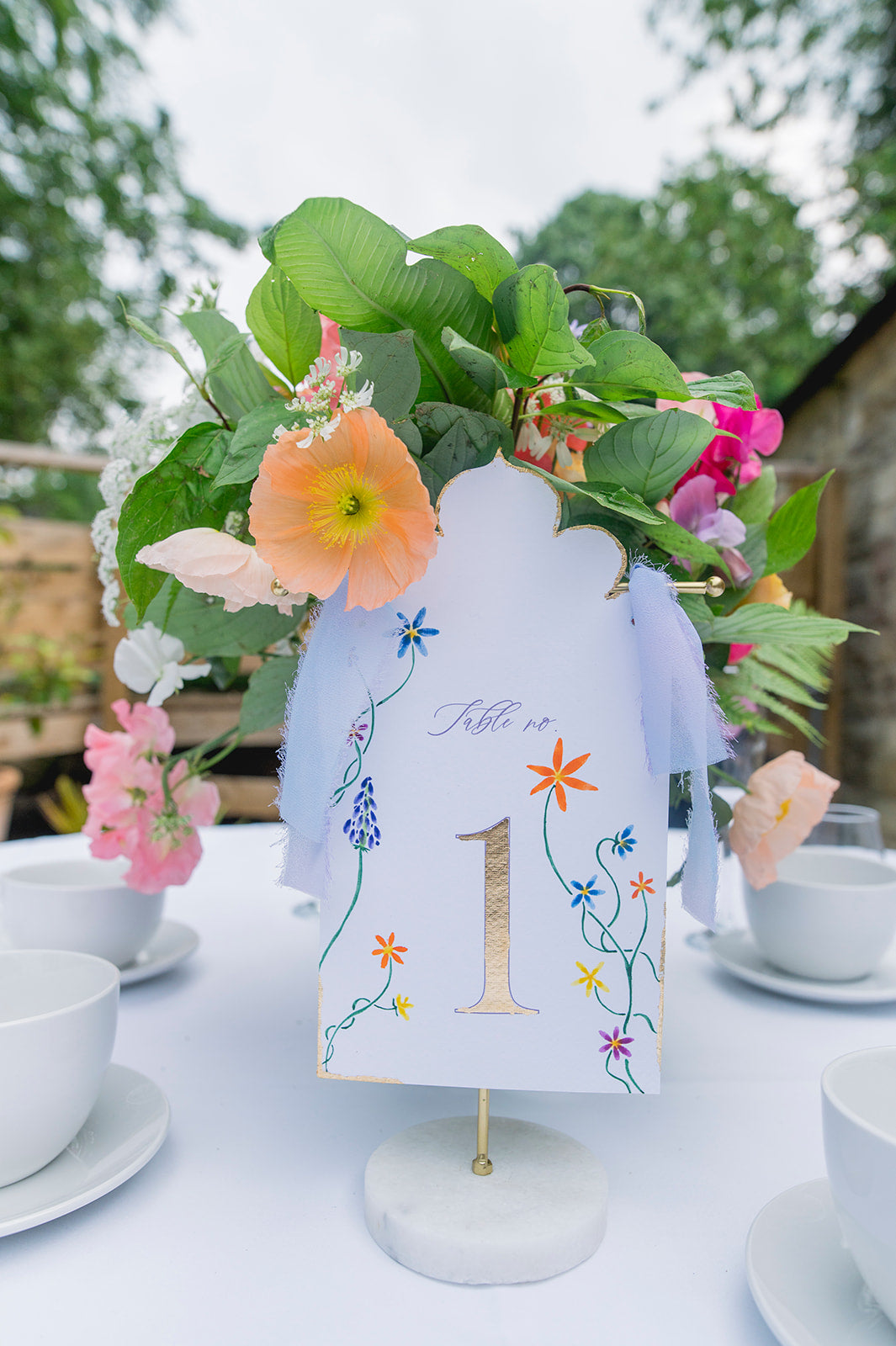 Hand painted wildflower table number