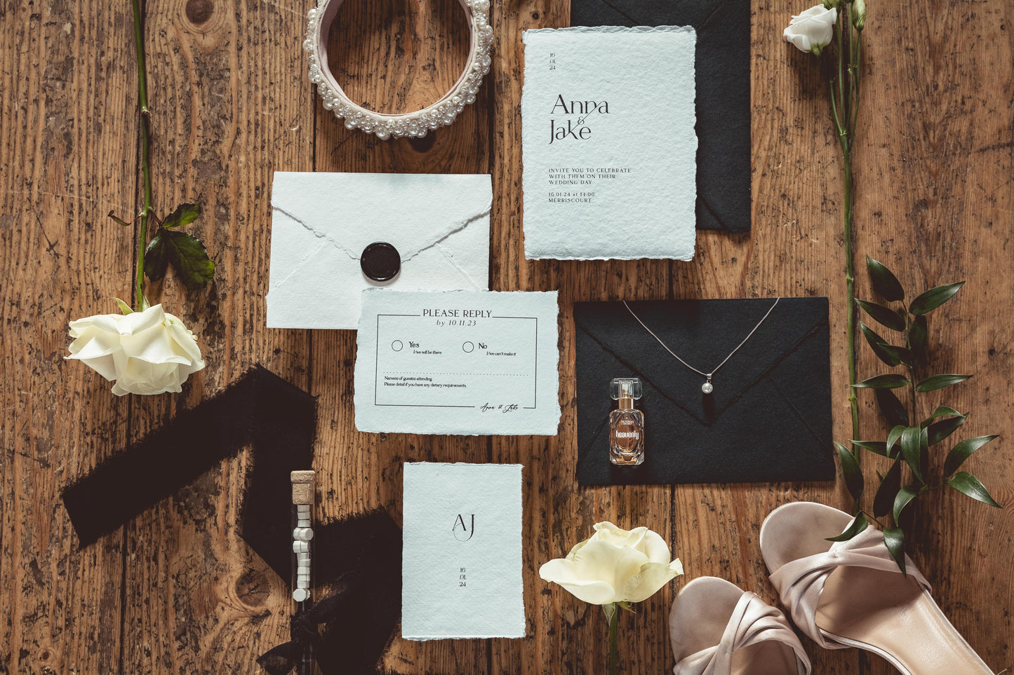 Hand crafted Monochrome Stationery Suite