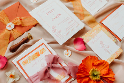 Pink and Orange birth flower Wedding invitation