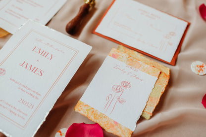 Pink and Orange birth flower Wedding invitation