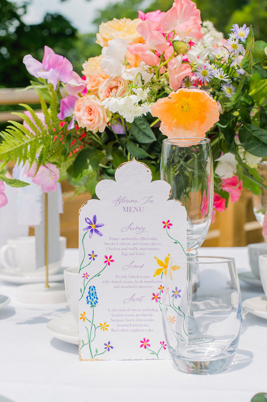 Watercolour wildflower wedding menu